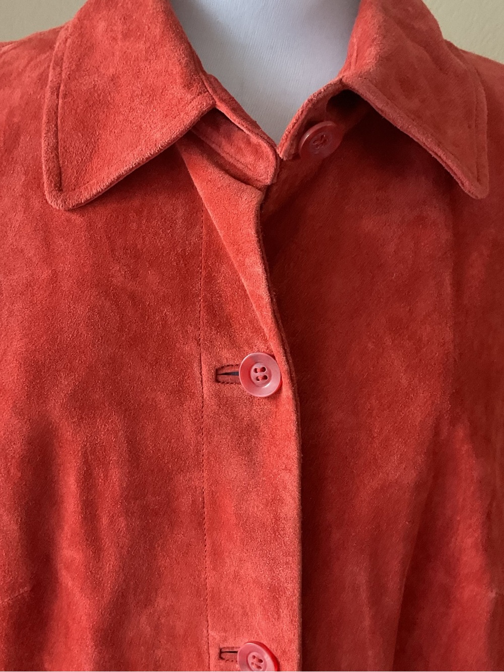 Vintage Bernardo Red Suede Leather Trench Coat Jacket 1X Plus Y2K 90s Long - Picture 4 of 10